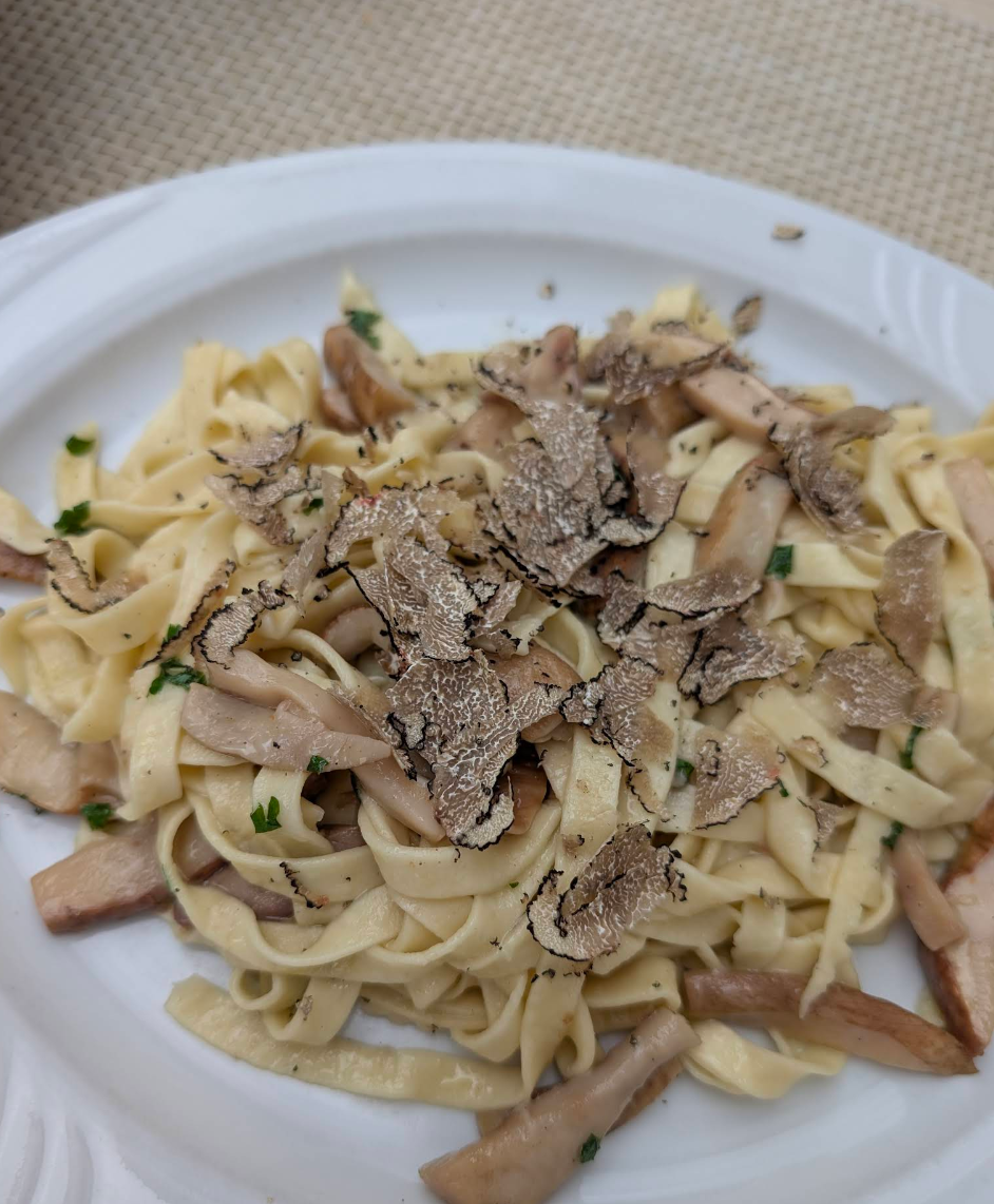 Hausgemachte Tagliatelle mit Steinpilzen und schwarzem Trüffel